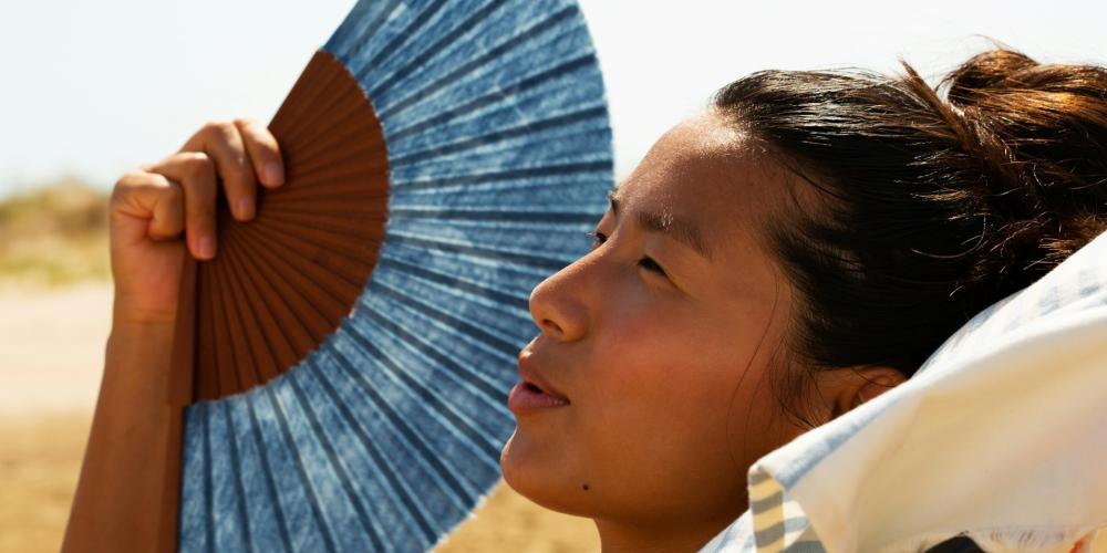 person using a fan